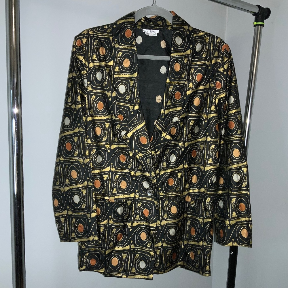 Orano Thai silk jacket single button blazer Sz 8 tuxedo collar